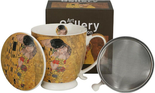 Mug 480ml Lid Tea Filter Box Duo Klimt Kiss Classic