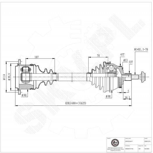 Jumătate De Axă Audi A4 Skoda Superb I VW Passat Față Stânga 8d0407271bj