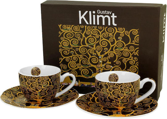 Комплект Чаши Еспресо С Чинийки Duo Klimt Tree Life Кафяви 2 Бройки