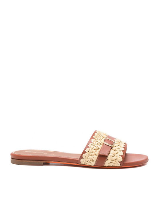 Santoni Leather Women's Flat Sandals Brown