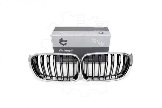 BMW X3 F25 Facelift Set Linke Oder Rechte Doppelstreifen Schwarzes Chrom Kühlergrillmaske