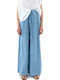 Damen Hochbund Leinen Pantaloons in Breit Bein Stil Hellblaue