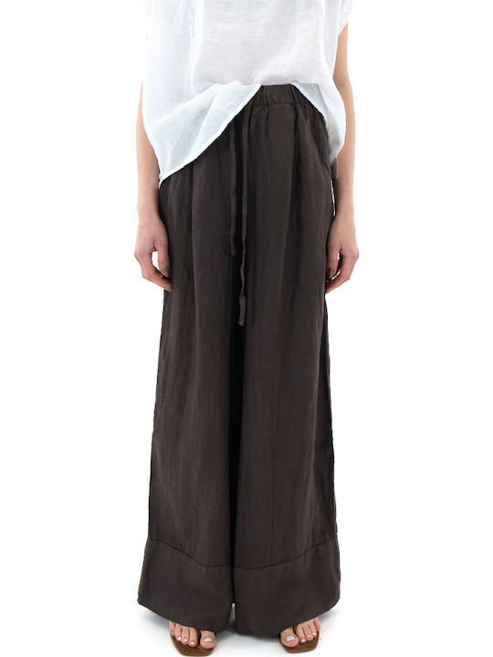 Black n Black Women's High Rise Linen Pantaloons in Wide Leg Style Brown Black n Black Women's High Rise Linen Pantaloons in Wide Leg Style Brown