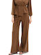 Women's High Rise Pantaloons with Rubber Band in Wide Leg Brown