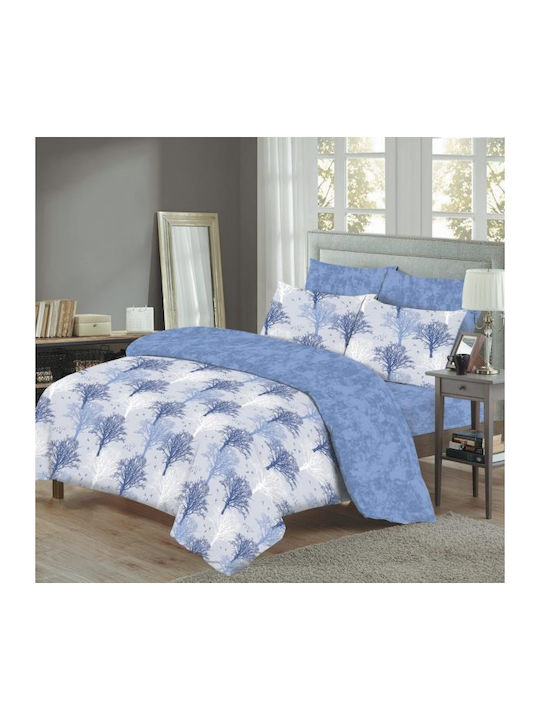 Marwa 26008 Set Of Double Bed Sheets With Rubber Hugger 160x200+30cm Blue (4 Pieces)