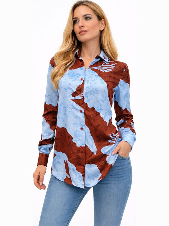 Only Long Sleeve Women's Denim Shirt Brown