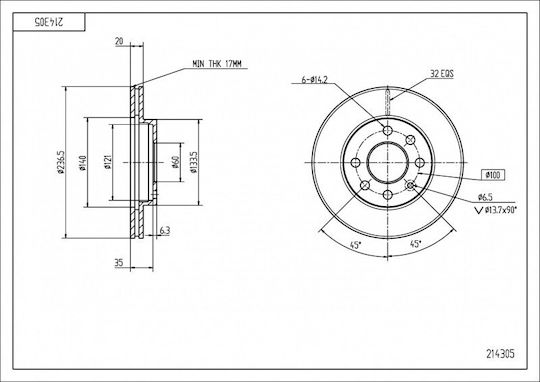 Δίσκος Φρένου Εμπρός Kadett E 1.8 Nexia Espero 569014