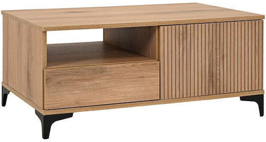 Rectangular Central Coffee Table Alicante Wooden with Drawers Natural Canella Oak M100xW64xH45cm