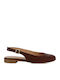 Leather Women's Ballerina Shoes Slingback In Tabac Brown Colour