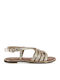 Leather Women's Flat Sandals Gold