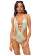 Swimsuit with Cutouts & Removable Padding Animal Print Gold