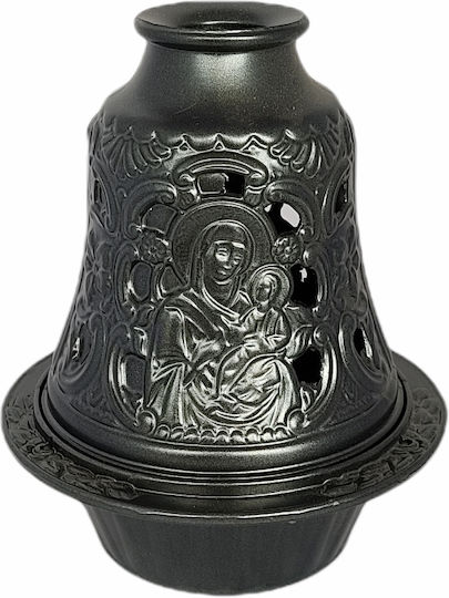 Tabletop Metallic Vigil Oil Lamp Zamá Olive Oil Bell Christ Panagia Black Color Size 12.5x10.5 cm