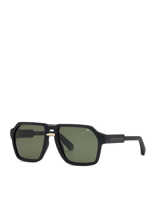 Philipp Plein Ochelari de Soare pentru Bărbați cu Ramă din Plastic Neagră și Lentilă Verde