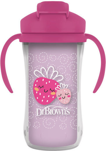 Dr. Brown's Παιδικό Ποτηράκι με Λαβές και Καλαμάκι από Πλαστικό Καφέ 300ml για 12m+