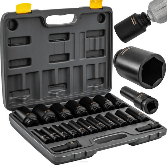 Powermat Pm-znu-1038t Impact Extended Socket Set 1/2" 10 38 Mm 20 Pieces In Case