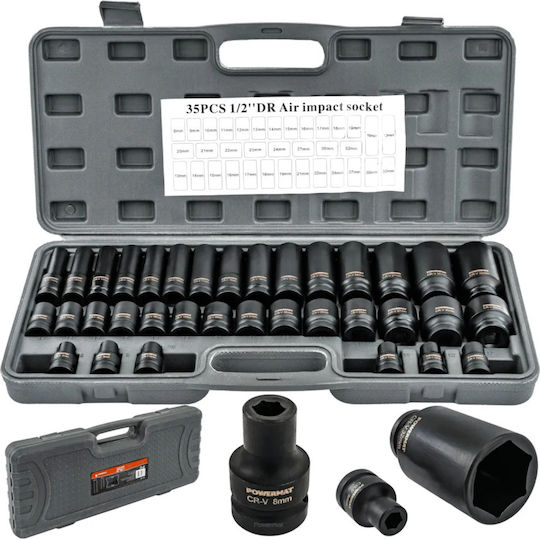 Powermat Pm-znu-832t Steckdosen Set 1/2" 8 32 Mm Lang Kurz 35 Stücke In Rahmen Gastgeber