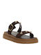 Δερμάτινα Γυναικεία Σανδάλια Flatforms Καφέ