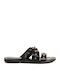 Leder Flache Damen Sandalen Schwarz
