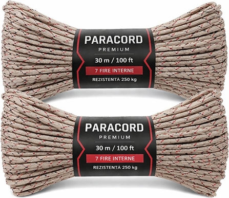 Set Două Frânghii Paracord Premium Depox Camuflaj Deșert Rezistență 250 Kg Nailon 30 M