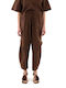 Pants Γυναικείο Ψηλόμεσο Υφασμάτινο Παντελόνι με Λάστιχο Καφέ