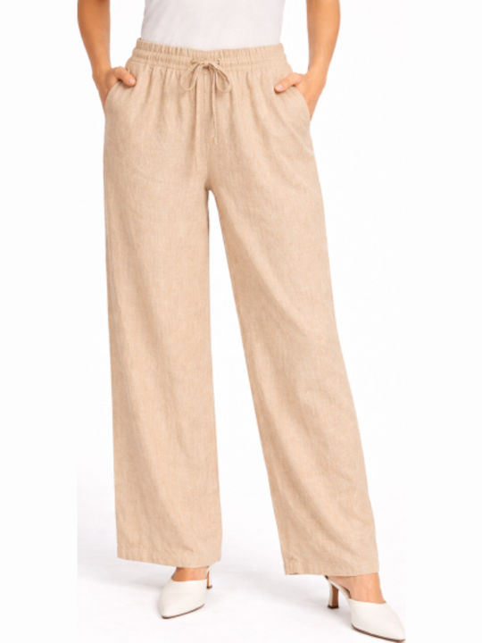 Women's Fabric Trousers in Regular Fit Beige SS-J172875-26TR-Beige