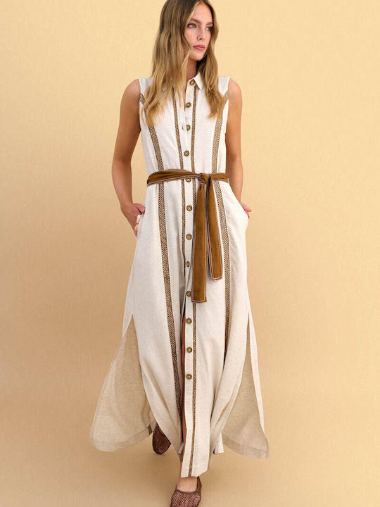 Summer Maxi Shirt Dress White 9923327-Natural