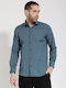 Short Sleeve Shirt in Wide Line Petrol Blue