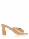 Damen Pantoletten aus Lackleder mit Chunky Hoch Absatz in Beige Farbe