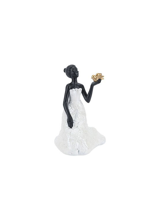 Woman Bird Gold Polyresin White Black 15x13x19.5cm