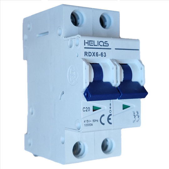 Helios Αυτόματη Ασφάλεια 20A Διπολική AC MCB20A2P