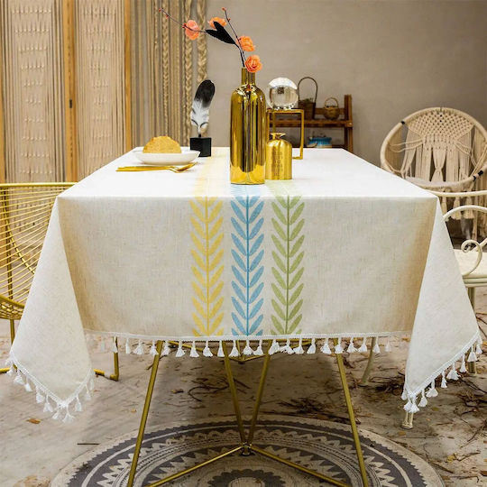 FRIPIA Покривка за маса Ленена с Бродерия Многоцветна 140x250см