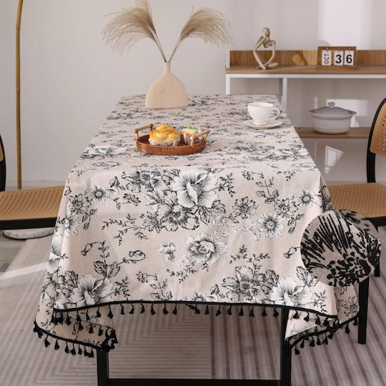 FRIPIA Leinen Tischdecke Schwarz 120x180cm