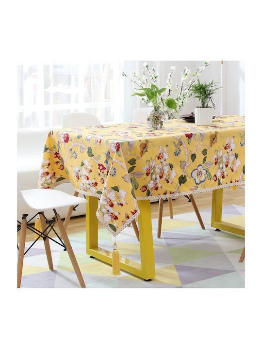 FRIPIA Față De Masă Din In Cu Dantelă Galbenă 140x250cm