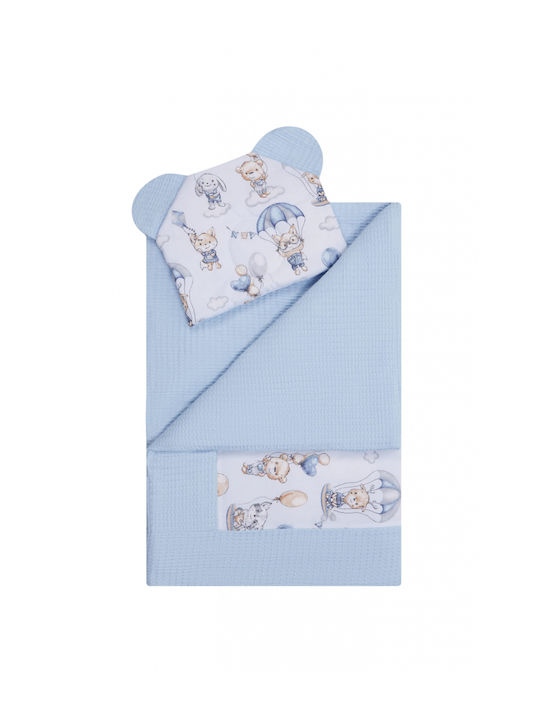 Bocioland Pătură Pepinieră Swaddling Pique Albastră cu Animal 75x100cm