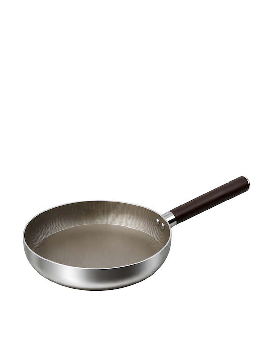 Cheffinger 20cm Induktionspfanne mit Antihaftbeschichtung Holzoptik Griff Silber