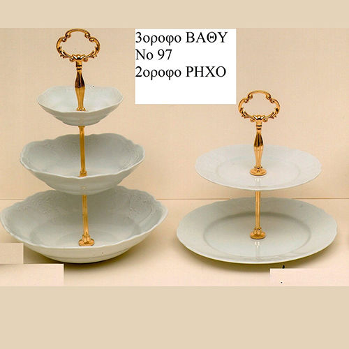 Kremmydas Dessert Turm Ständer 3-geschossig No97 Weiß Gold Porzellan