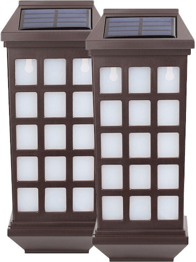 Set 2 Lămpi Solare de Perete Tip Lanternă Alb Rece 6500K cu Senzor de Mișcare și Fotocelul IP65 23x9cm