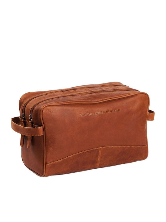 Δερμάτινο Νεσεσέρ Ταξιδιού Καλλυντικών Chesterfield Stefan C08.016631 Κονιάκ Premium Δέρμα Κεριού & Διπλός Χώρος Κονιάκ