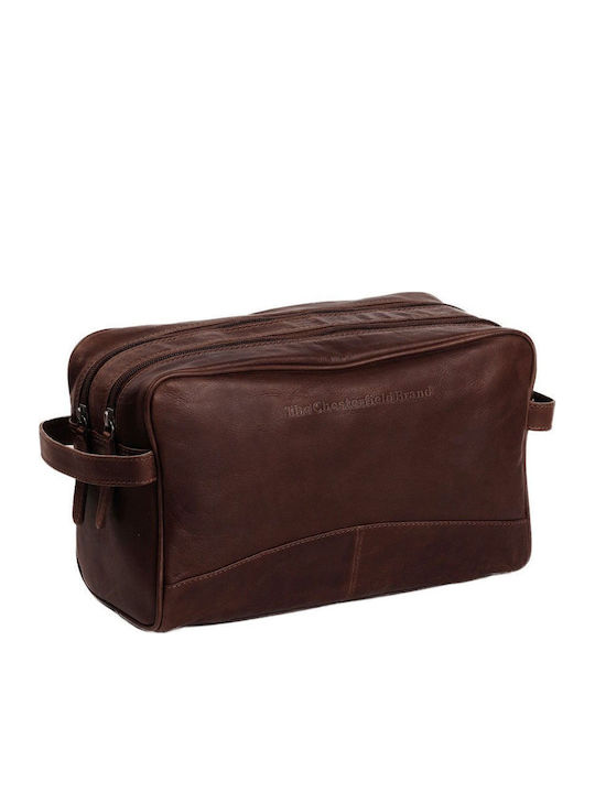 Δερμάτινο Νεσεσέρ Ταξιδιού Καλλυντικών Chesterfield Stefan C08.016601 Καφέ Premium Δέρμα Κεριού & Διπλός Χώρος Καφέ