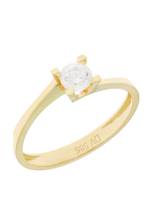 Single Stone Ring From 14K Gold With Zircon
