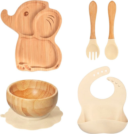 Queen Mother Feeding Set Salmon Elephant from Bamboo Orange 5pcs