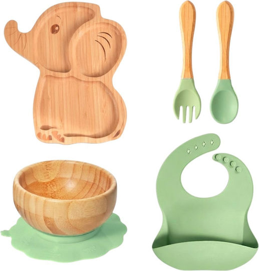 Queen Mother Queen Mother Baby- und Kinder-Essgeschirr Mint Elephant Aus Bamboo Grün 5 Stück