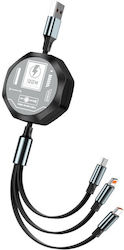 3in1 Retractable Cable Phone Flippy 100w Fast Charging Cable Mecha Style Suitable Car Universal 1.2m Black