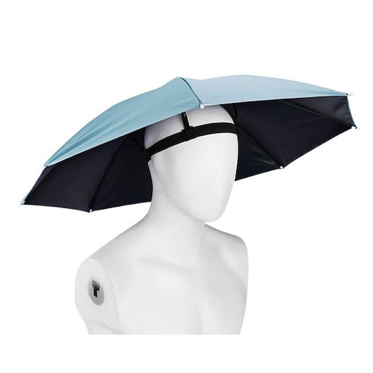 Umbrelă Tip Șapcă Flippy Diametru 69 Cm Bandă Elastică Pentru Cap Protecție Împotriva Ploii Și UV Albastru Deschis