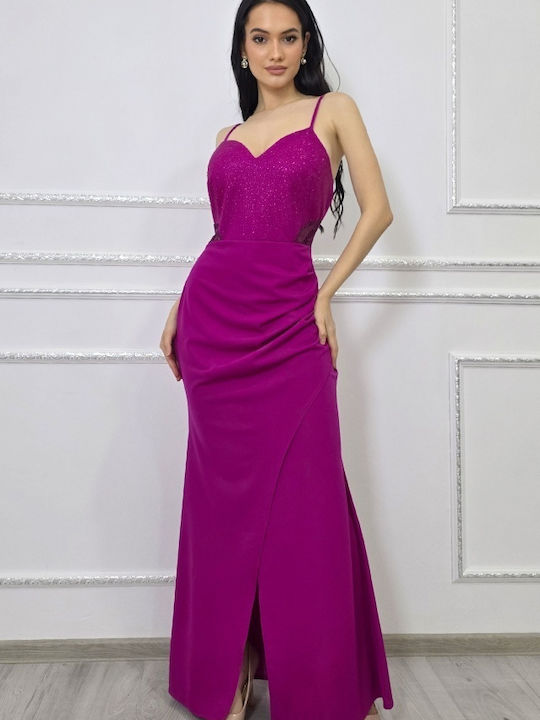 Sommer Maxi Abendkleid Wickel mit Spitze & Transparenz Lila