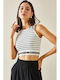 Women's Summer Crop Sleeveless Striped White Top
