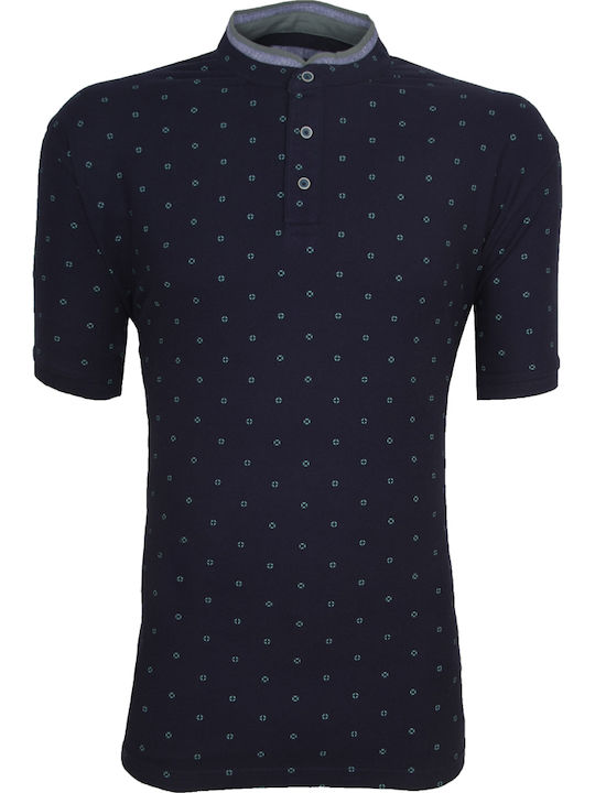 Double Kurzarm Herrenbluse Blau