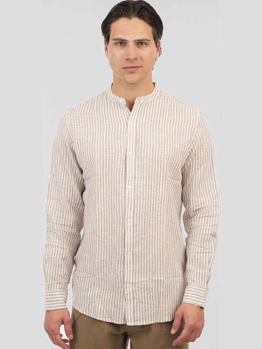 Rebase Langärmeliges Herrenhemd Beige-Weiß