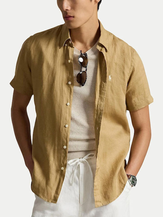 Ralph Lauren Κοντομάνικο Λινό Πουκάμισο Μπεζ