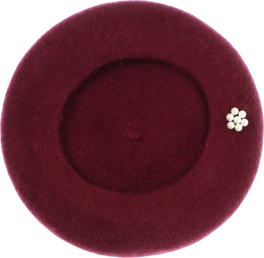 Beretă De Damă ButicCochet Lână Acrilic Design Cu Perle O Singură Mărime Burgundă Bsc772